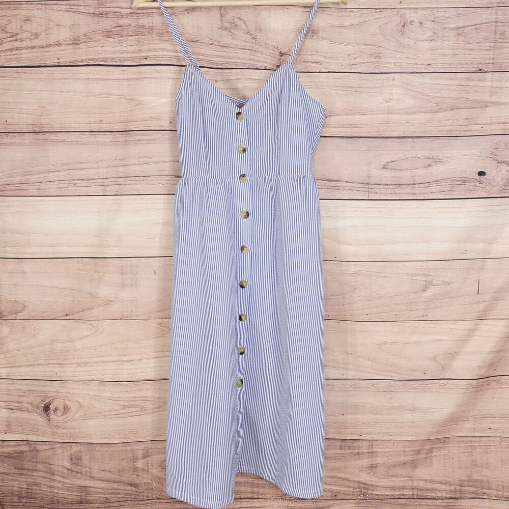 DIVIDED BY H&M BLUE WHITE STRIPED SEERSUCKER BUTTON UP‎ DRESS WOMENS SIZE 2